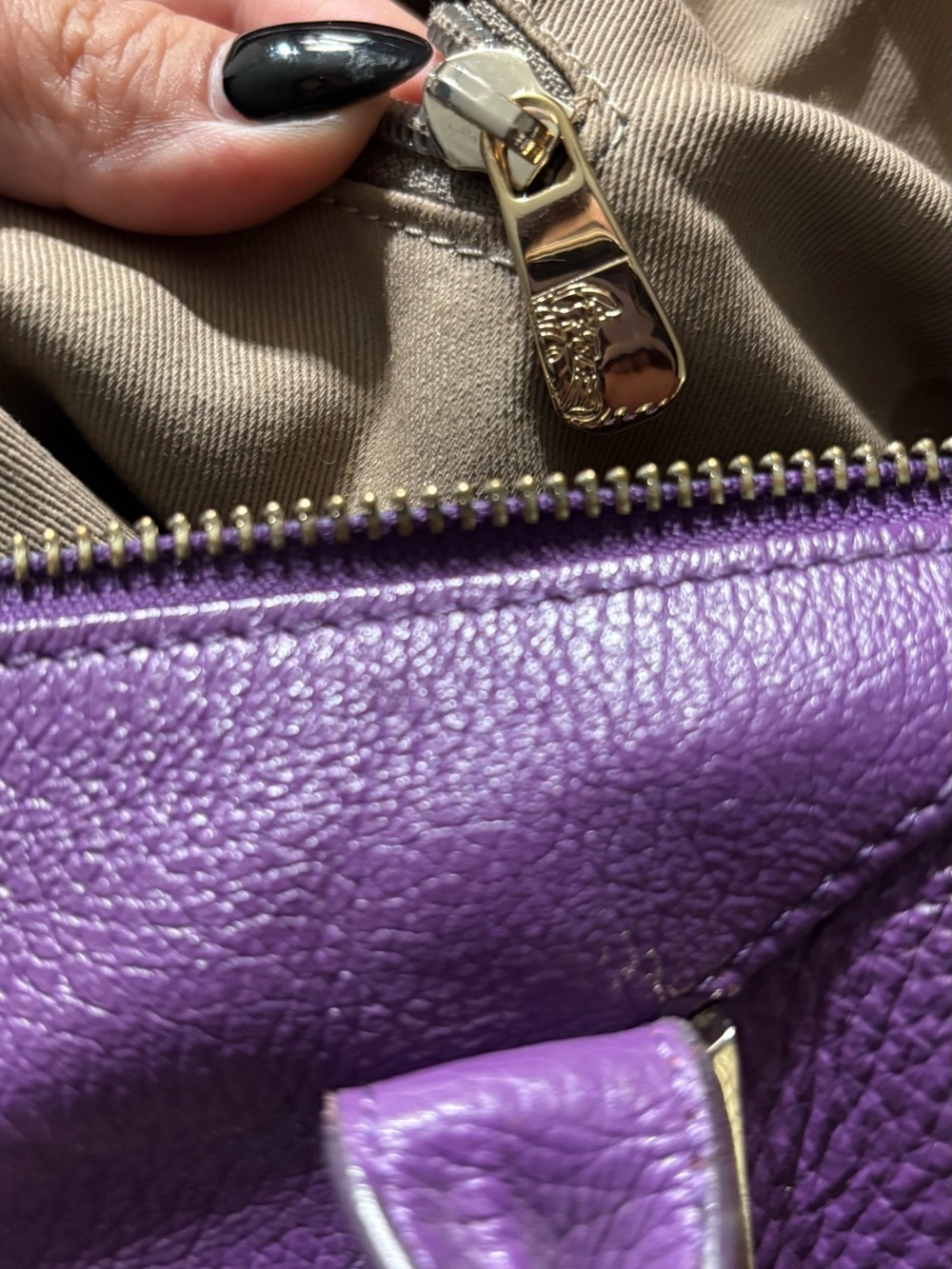 Versace Collection Purple Pebbled Leather Top-Handle Satchel - Picture 2 of 8